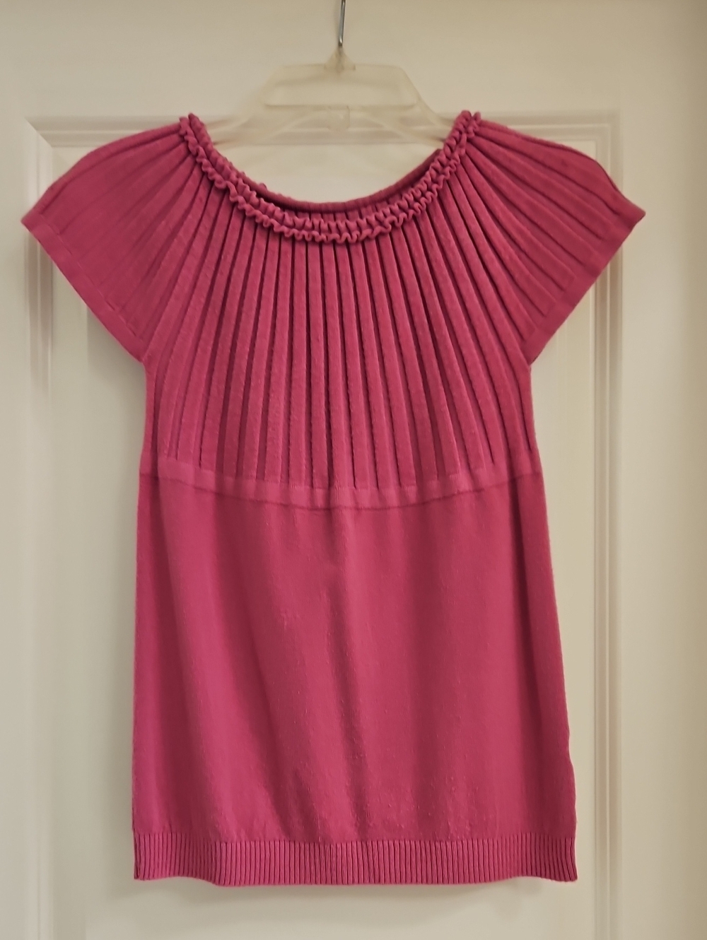 Women’s Pink Pleated Yoke Short Sleeve Top